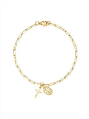 14K Gold Plated Cross Charm Link Bracelet for Women Men Unisex